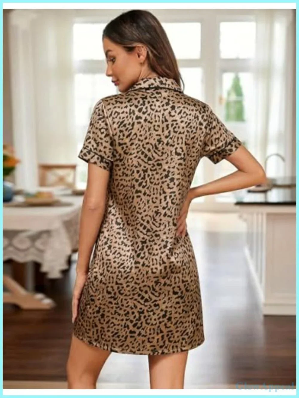 Satin Women's Nightgown Short Sleeve Button Down Sleepshirt